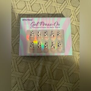 BTArtbox gel press-on nails, cow print, black & white, long length, coffin
